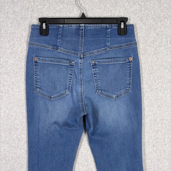 INC Denim Flare Bell Bottom Jean 6P Pull On High Rise Raw Frayed Stretch Jegging - Picture 9 of 13